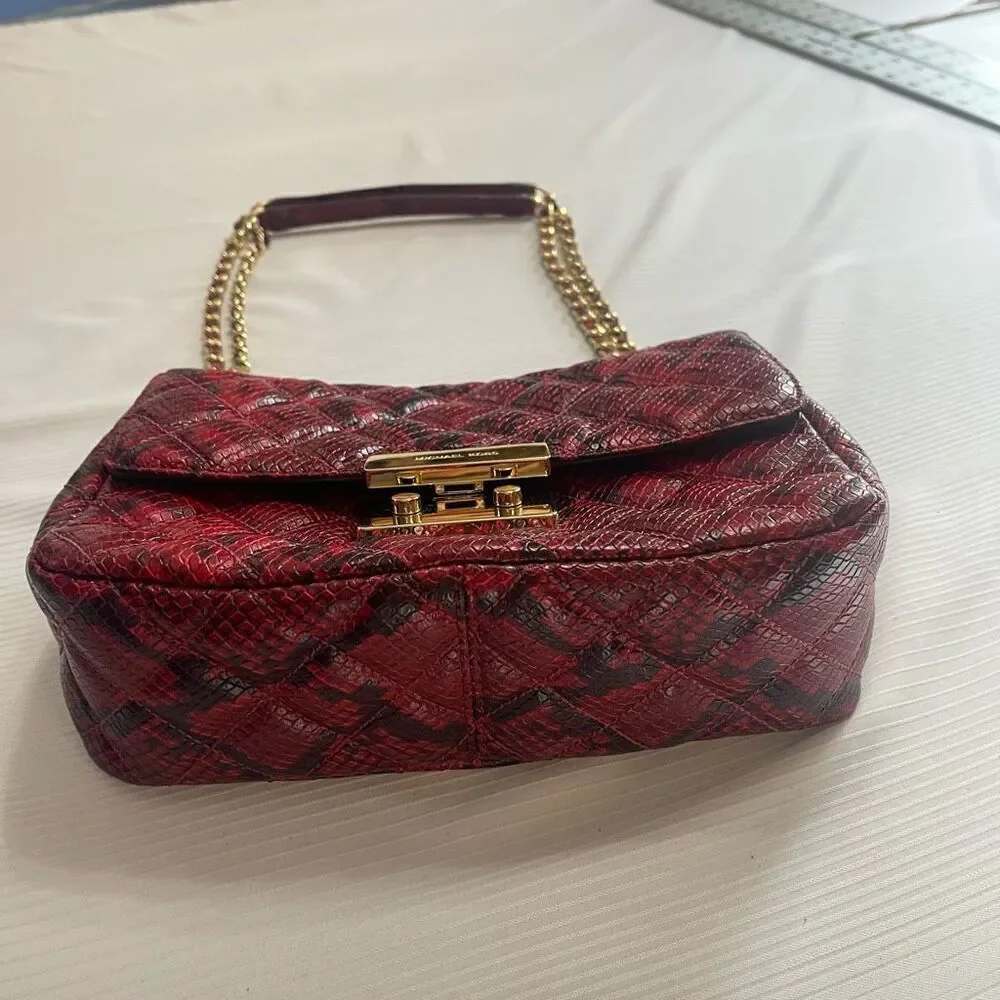 Michael Kors Sloan Red Leather Snakeskin Print Purse